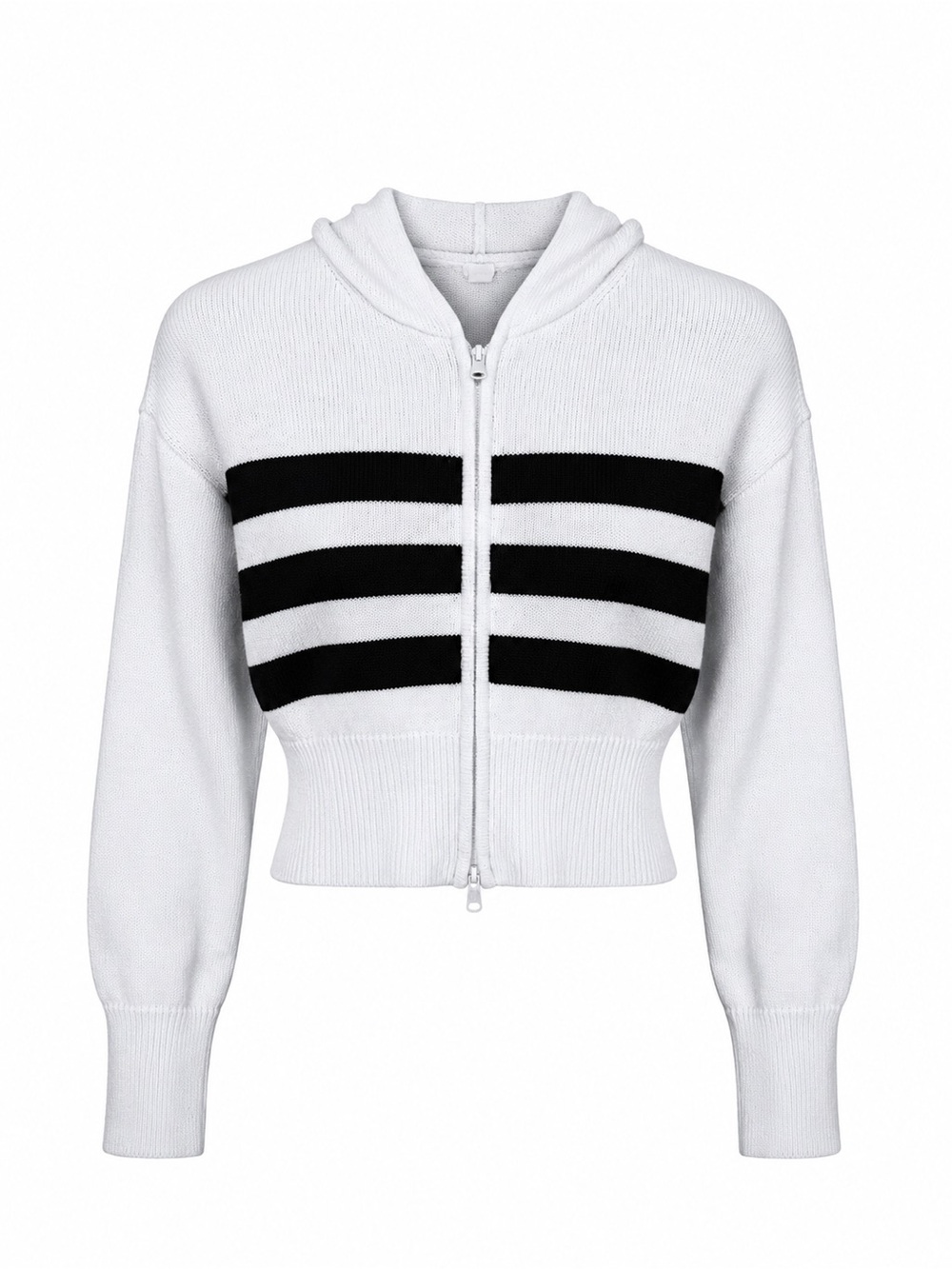 Garage Women’s White Stripped Knit Hoodie Sweater Medium Cropped Casual Preppy - Picture 2 of 9